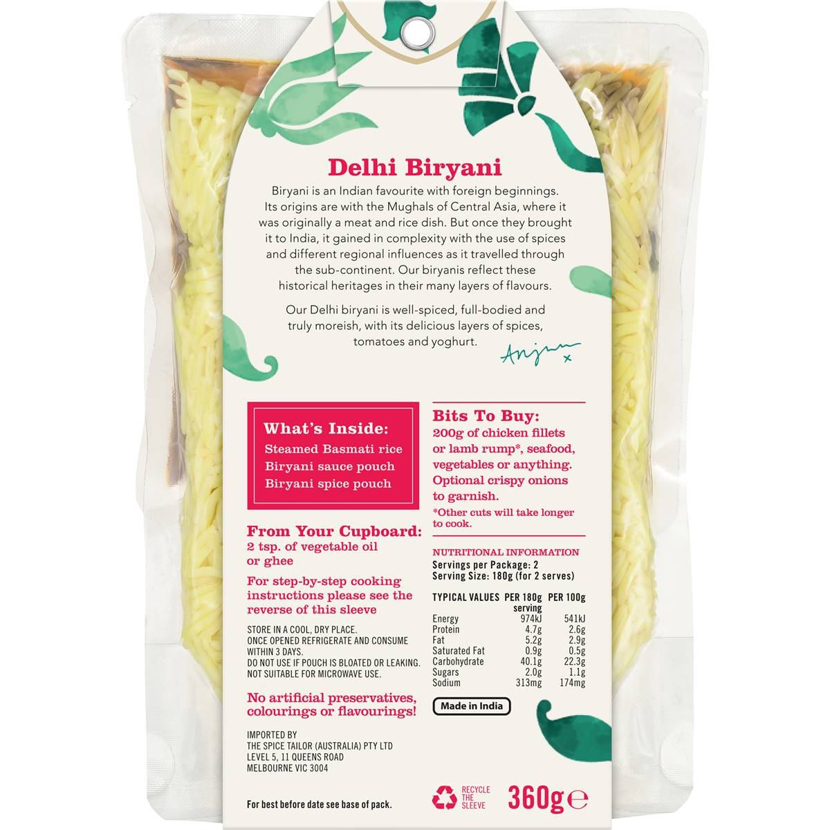 The Spice Tailor Delhi Biryani 360g | Woolworths