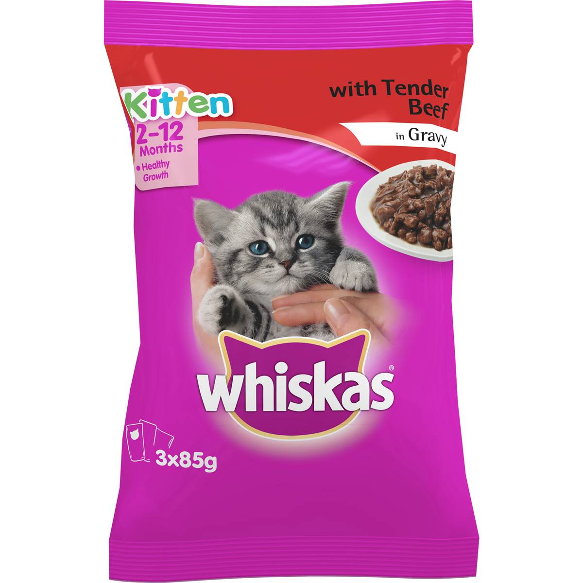 Whiskas Kitten Beef Flavoured Loaf 3x85g Woolworths