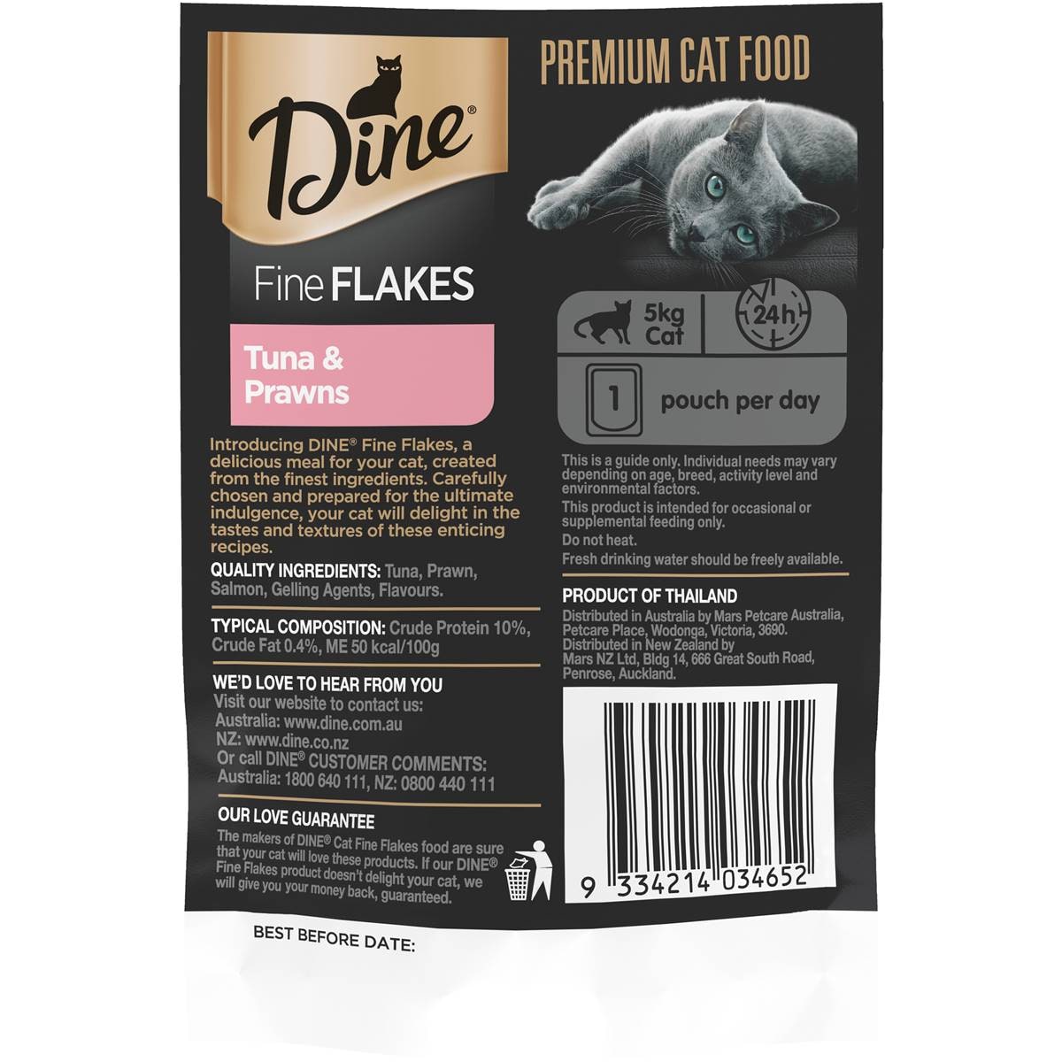 Dine Fine Flakes Tuna & Prawns Wet Cat Food Pouch 35g Woolworths