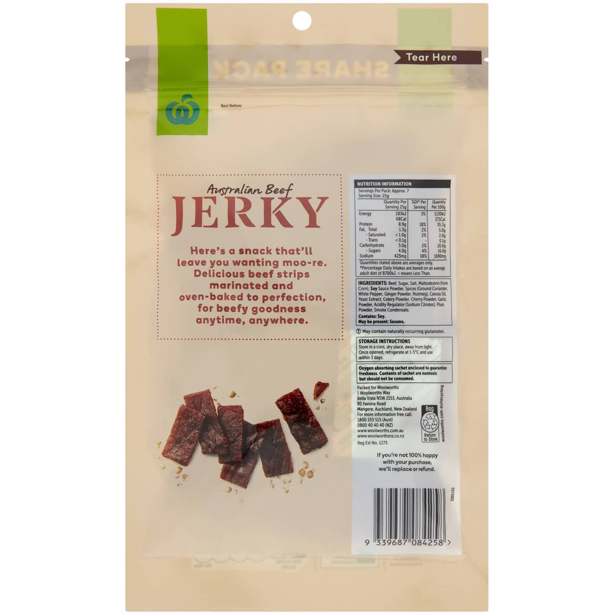 Woolworths Beef Jerky Original 180g Woolworths