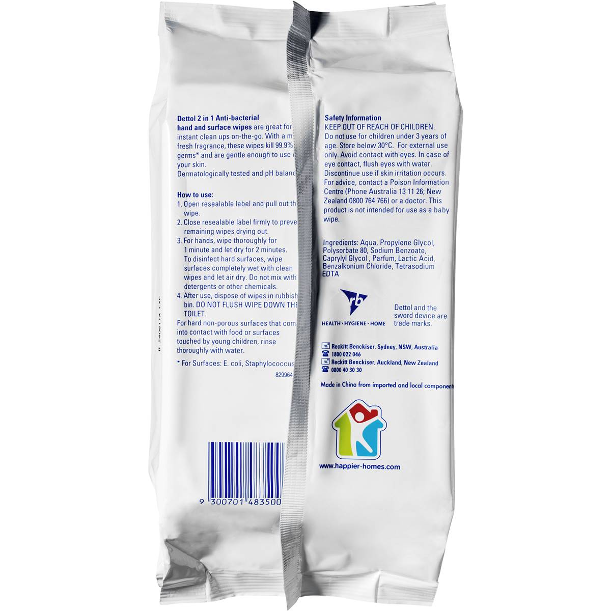 Dettol 2 In 1 Hands And Surfaces Antibacterial Wipes 60 Pack Woolworths