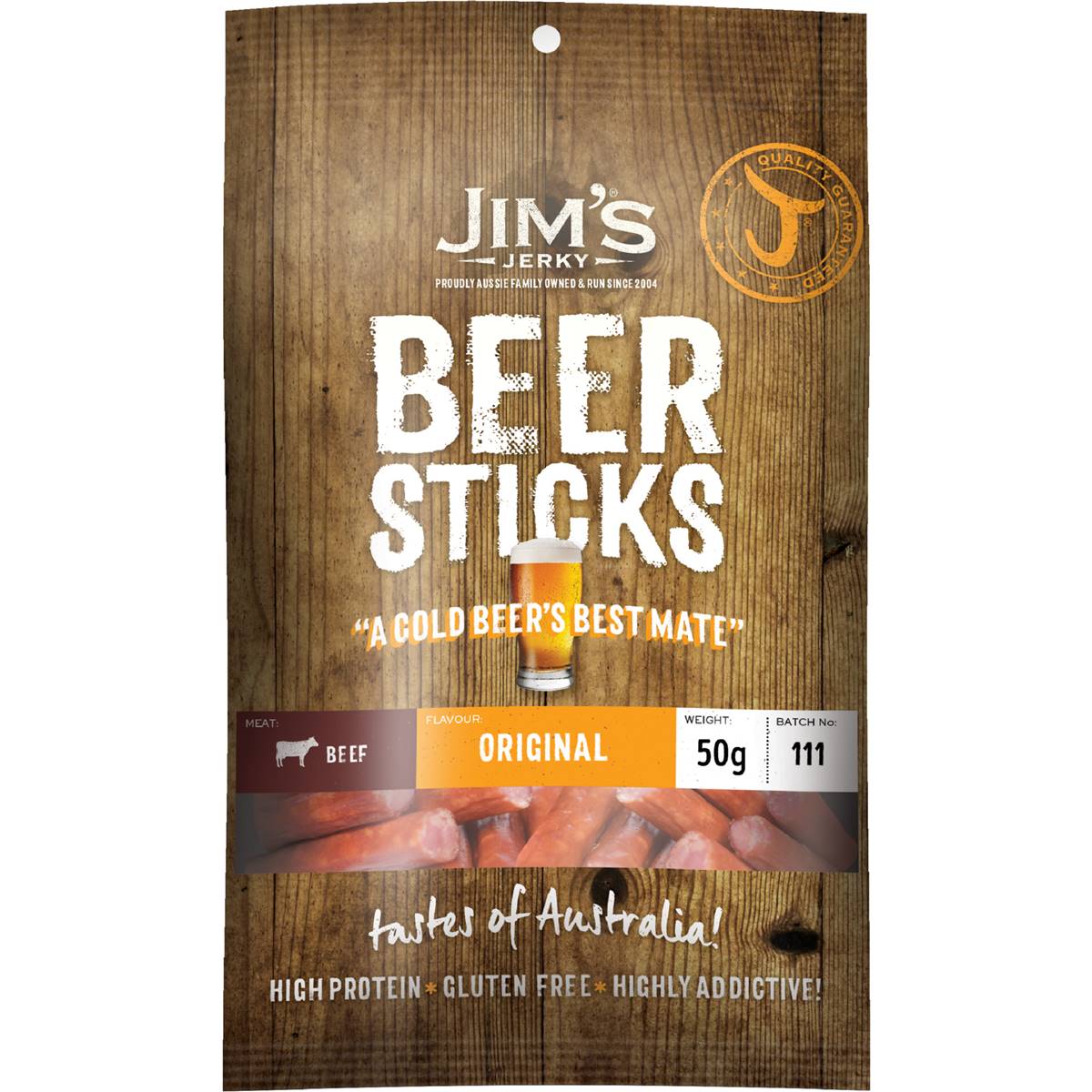 Jims Jerky Beer Stick Mild 50g Woolworths
