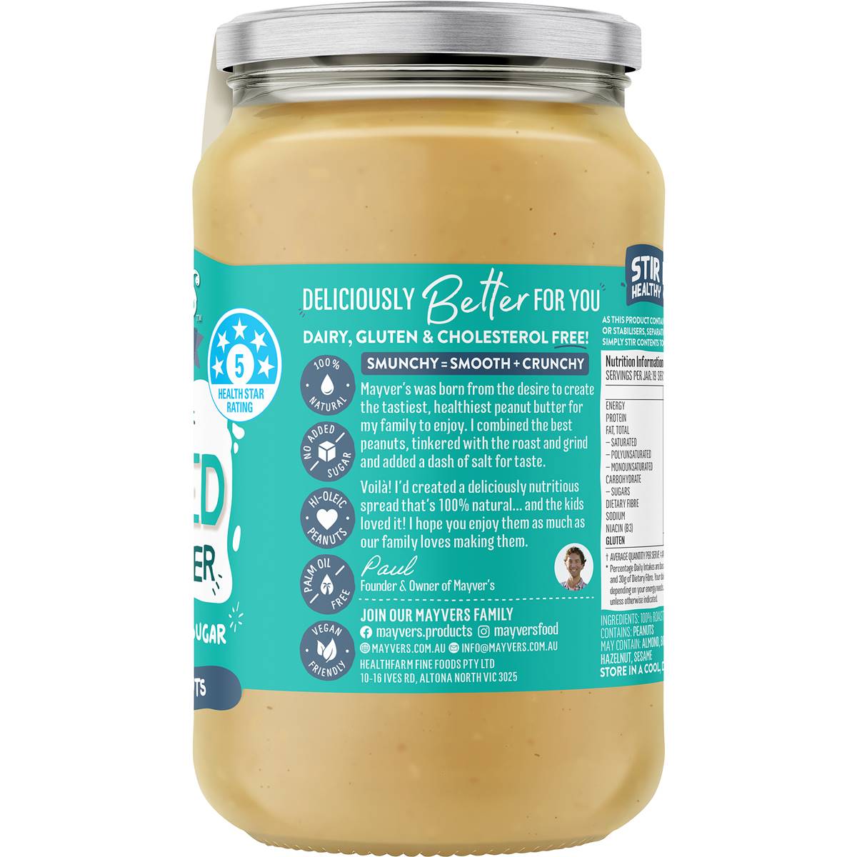 Mayver's Unsalted Smunchy Peanut Butter 375g Woolworths