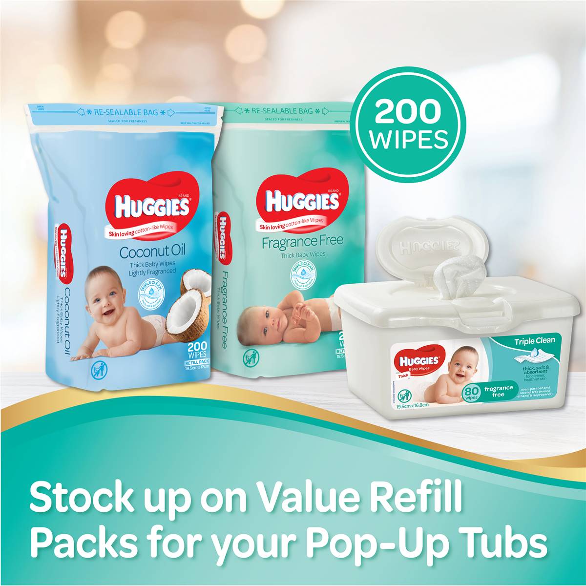 Huggies Baby Wipes Refill Coconut 200 Pack Woolworths