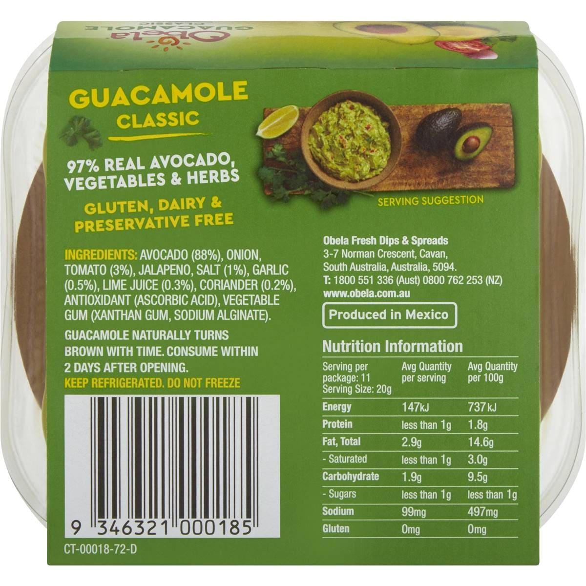 Obela Classic Guacamole 220g Woolworths