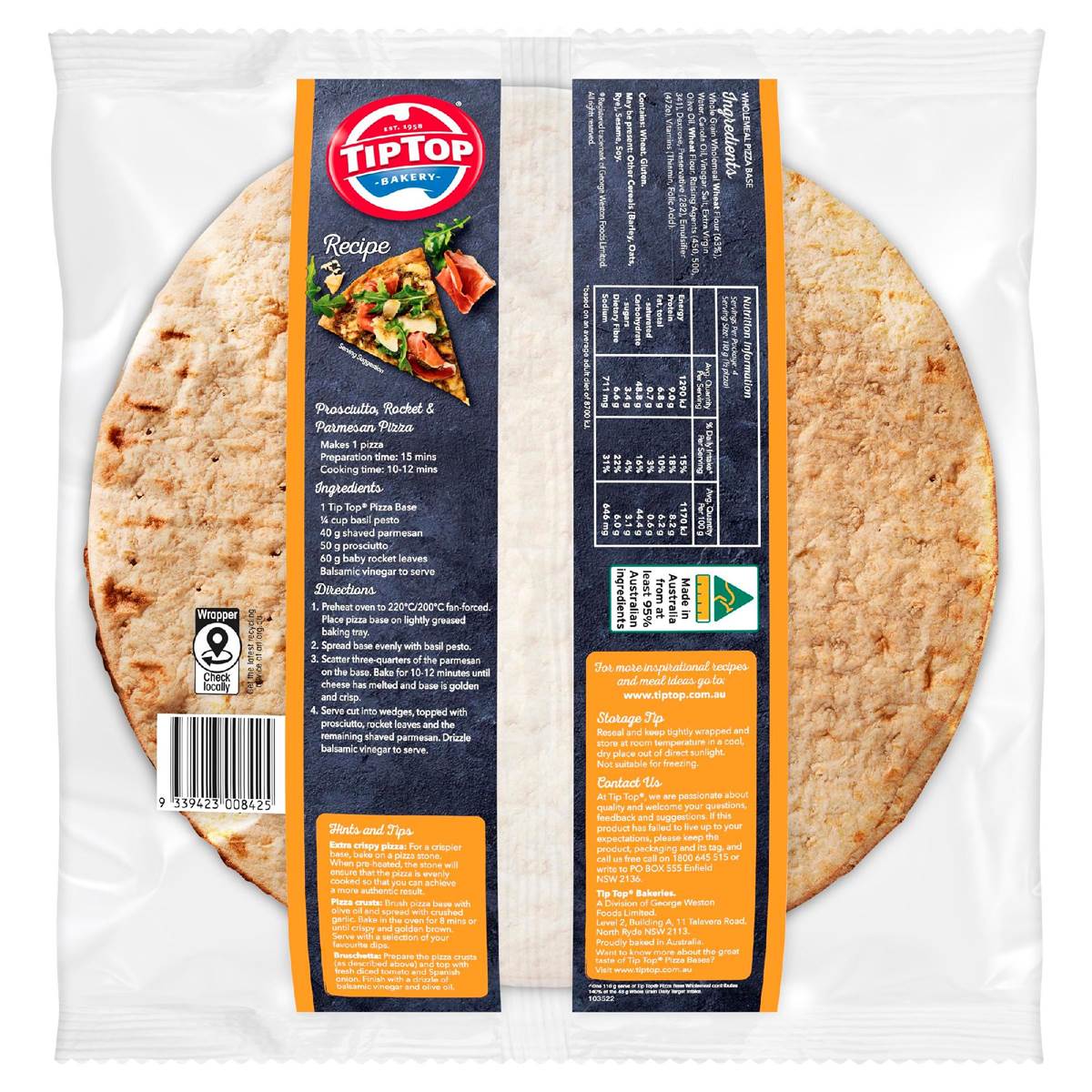 Tip Top Bakery Pizza Bases Wholemeal 12 Inch 2 Pack Woolworths