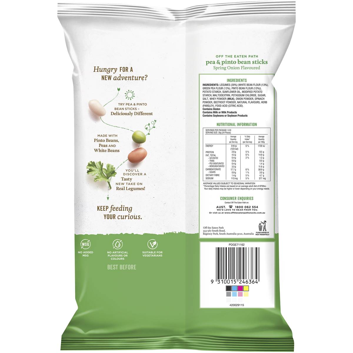 Off The Eaten Path Pea & Pinto Bean Sticks Spring Onion 100g Woolworths