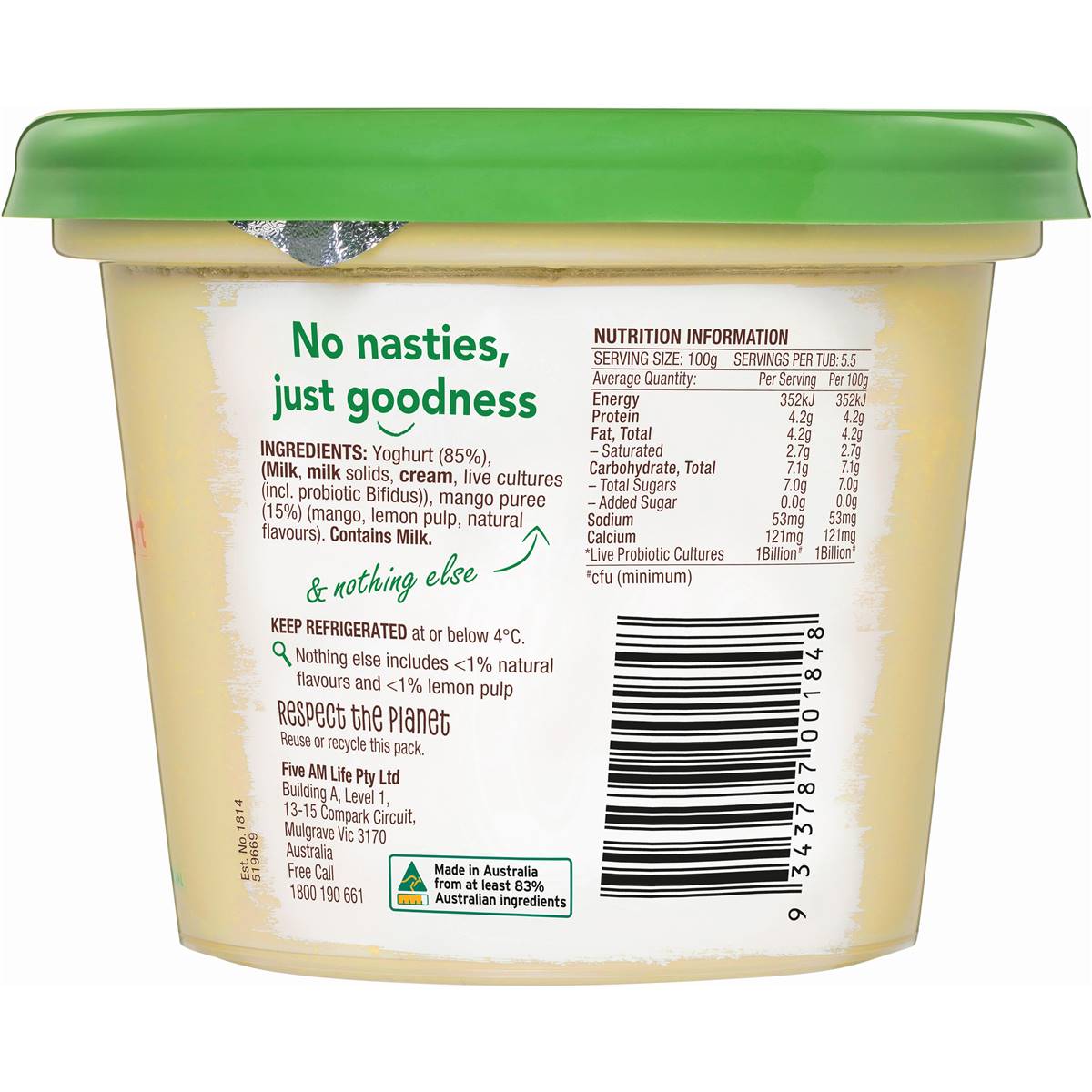 Five:am Simply Yoghurt Mango 550g | Woolworths