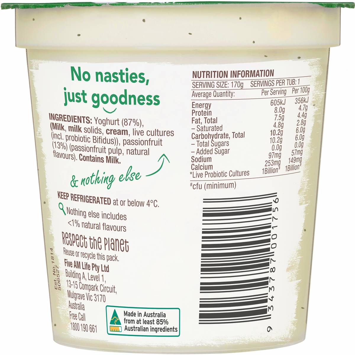 Five:am Simply Yoghurt Passionfruit 170g | Woolworths