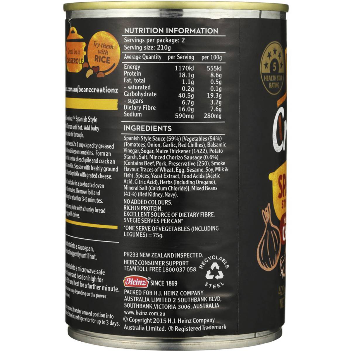 Heinz Beanz Creationz Baked Beans Fiery Spanish Style 420g Woolworths