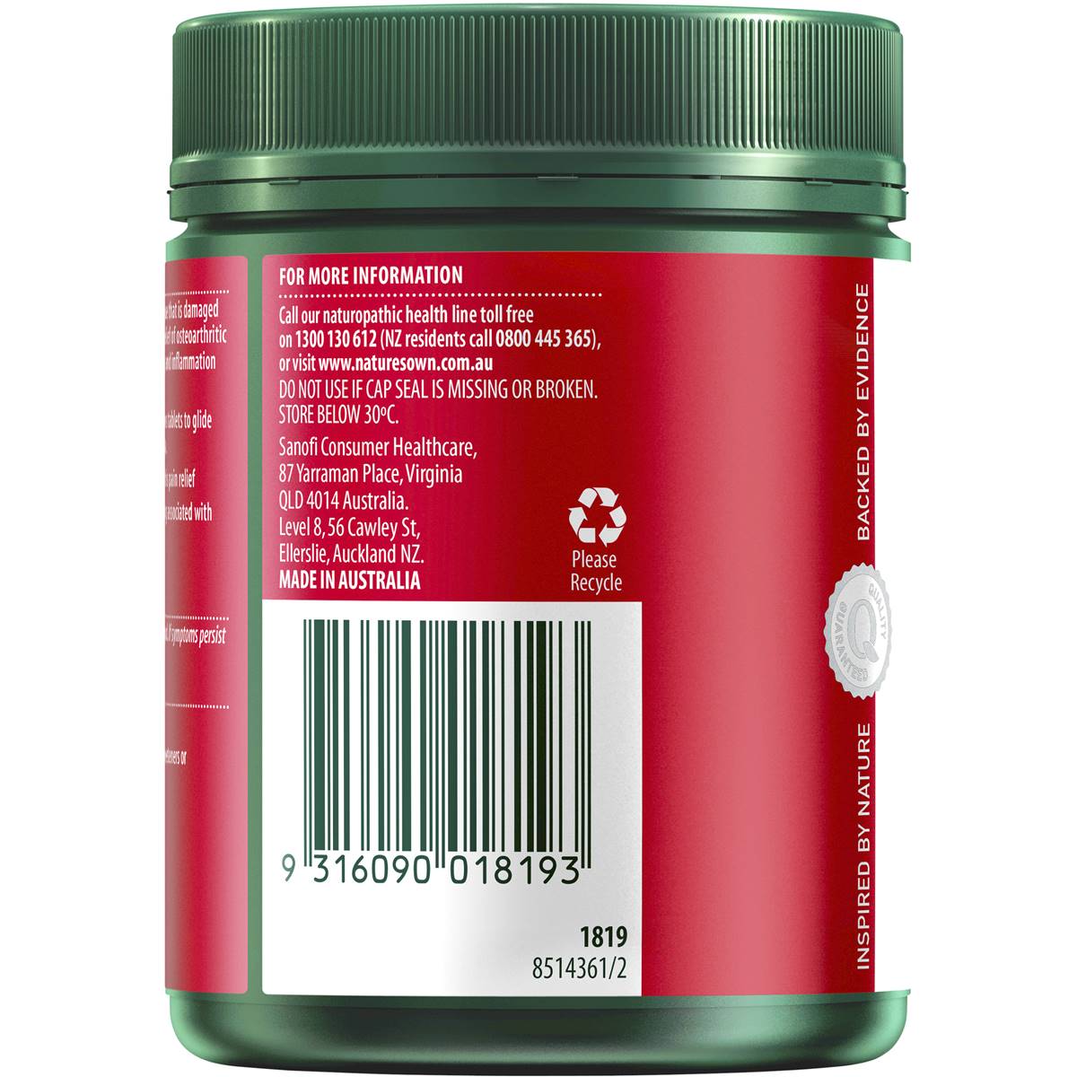 Nature's Own Glucosamine 1500mg With Chondroitin 180pk Woolworths