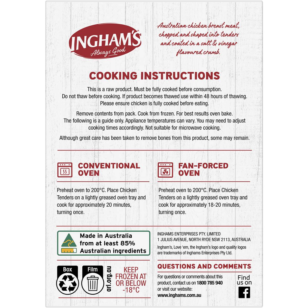 Ingham's Frozen Chicken Breast Tenders Salt & Vinegar 400g Woolworths