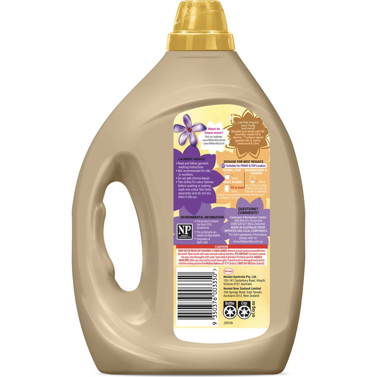Fab Jasmine Essential Oils Laundry Detergent Liquid 1.8l Woolworths