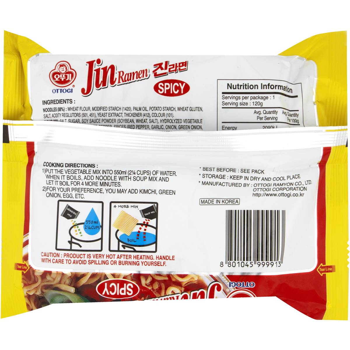 Ottogi Jin Ramen Spicy Instant Noodles 120g Woolworths