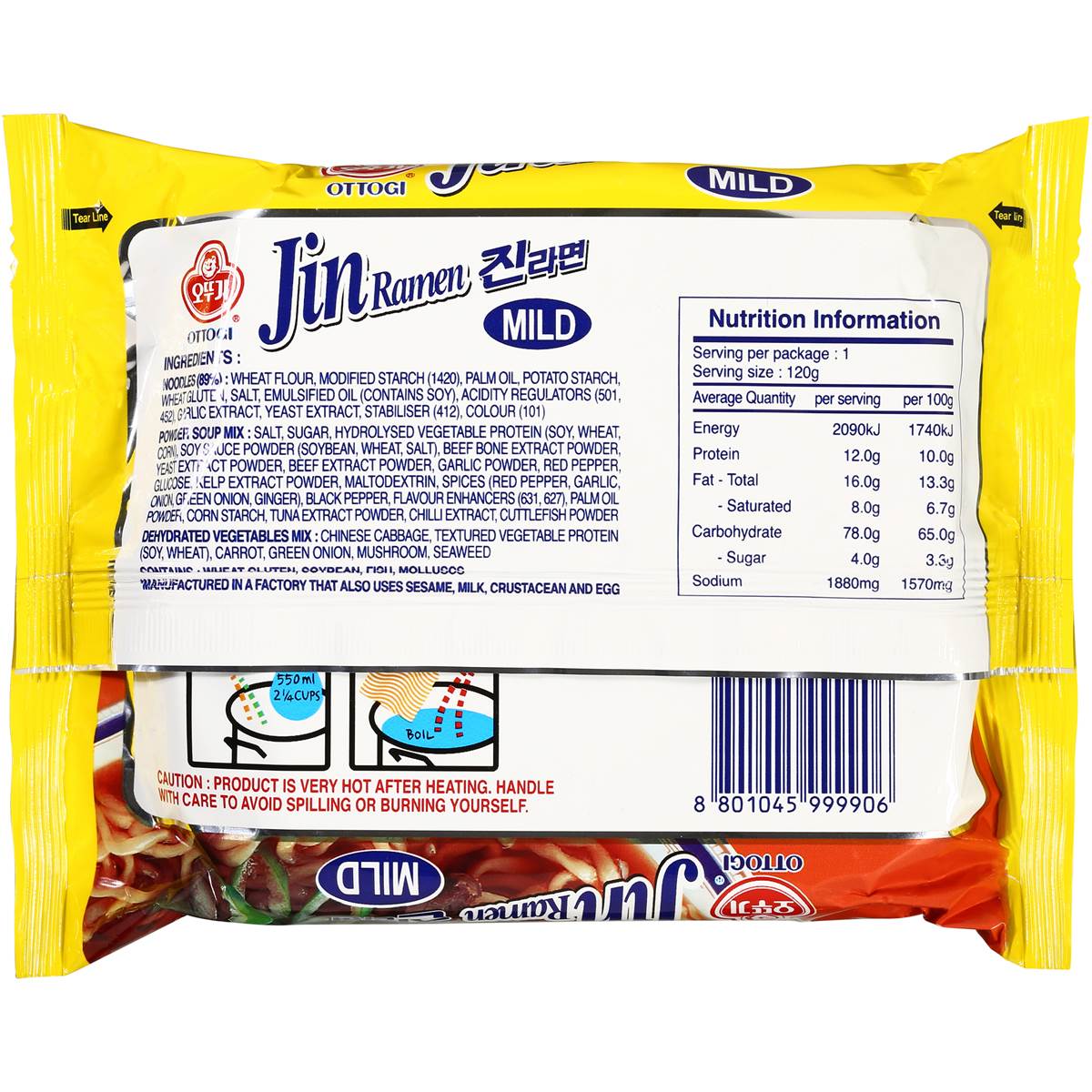 Ottogi Jin Ramen Mild Instant Noodles 120g Woolworths