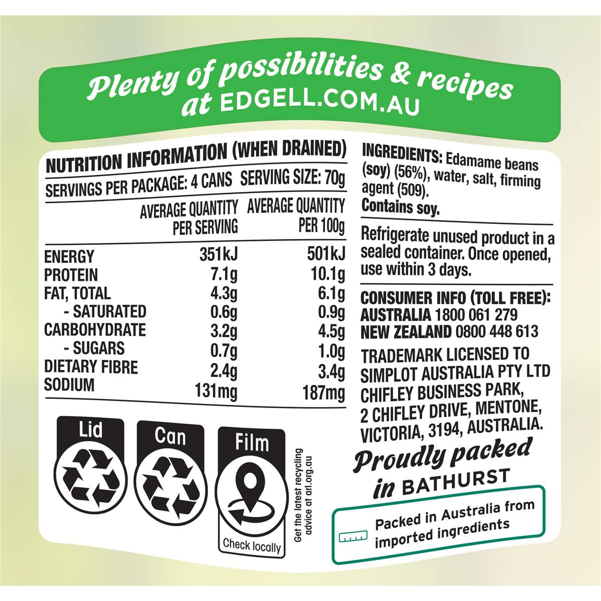 Edgell Edamame Beans Snack Packs Ready To Eat 125g X 4 Pack Woolworths