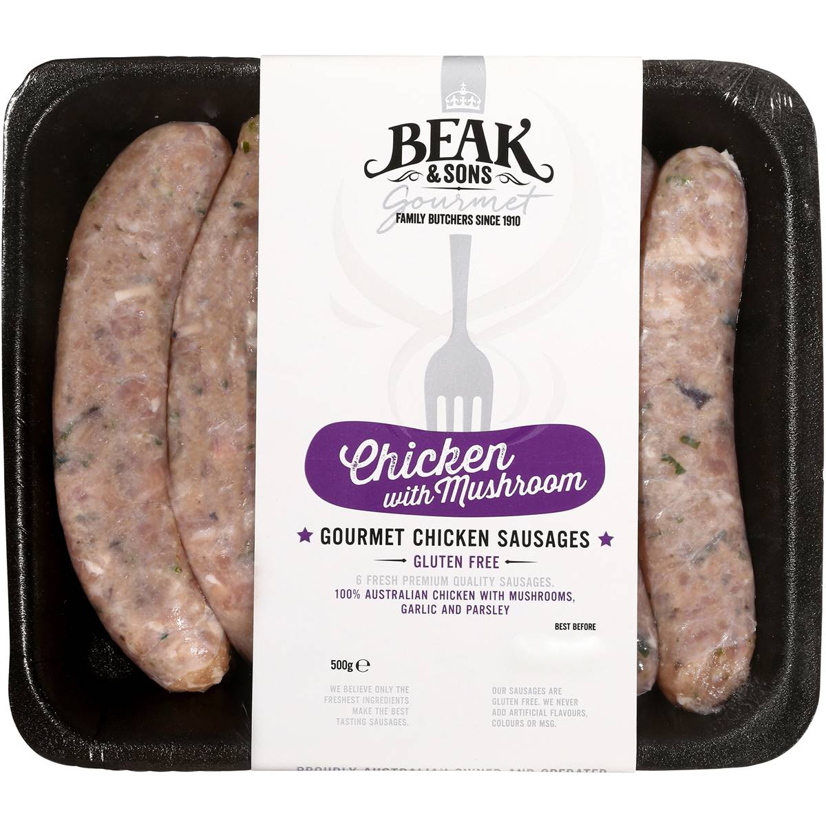 Beak & Sons Gourmet Chicken With Mushroom Sausages 500g Woolworths