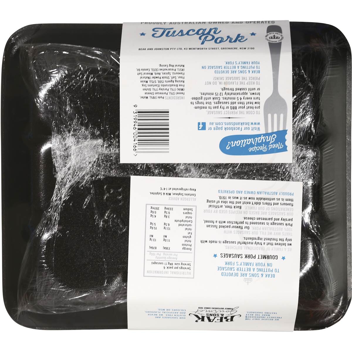 Beak & Sons Gourmet Pork Sausages 500g Woolworths