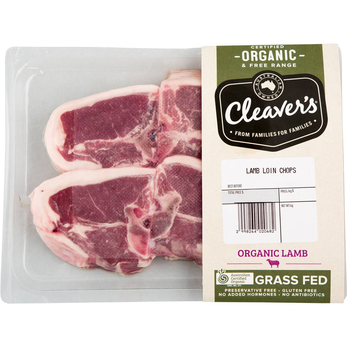 Cleaver's Organic Lamb Loin Chops 350g 550g Woolworths
