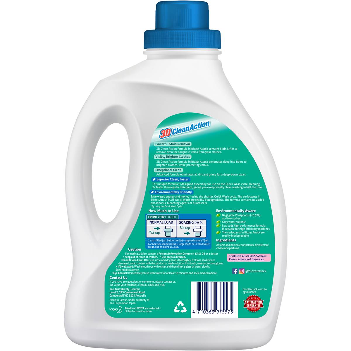 Biozet Laundry Liquid Attack Plus Quick Wash 2l Woolworths