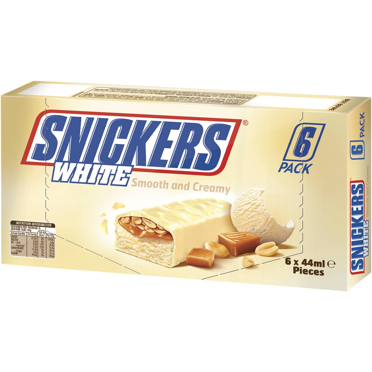 Snickers White Choc, Caramel & Peanut Frozen Dessert Bar 6 Pack ...