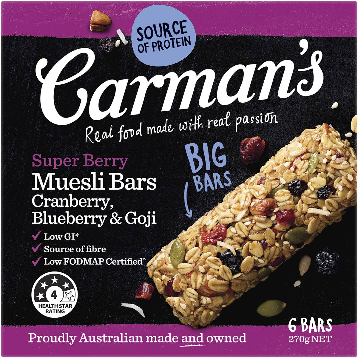 Carman s Muesli Bars Superberry Cranberry Blueberry Goji 6 Pack Carman s Muesli Bars Superberry Cranberry Blueberry Goji 6 Pack