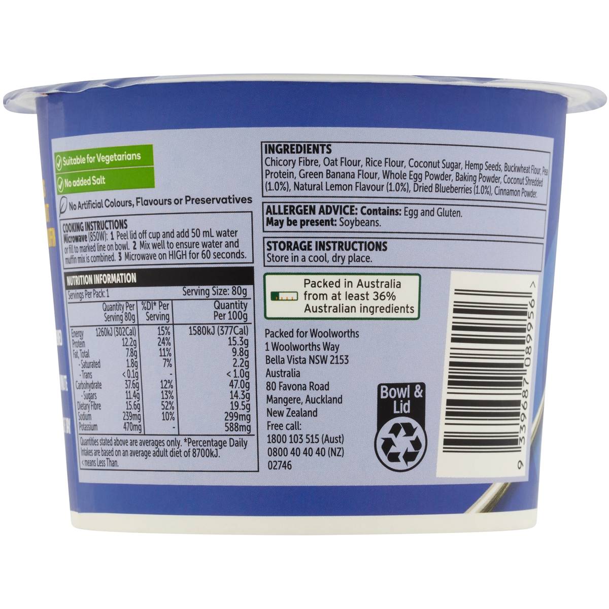 Macro Breakfast Muffin Lemon Berry & Coconut 80g Woolworths