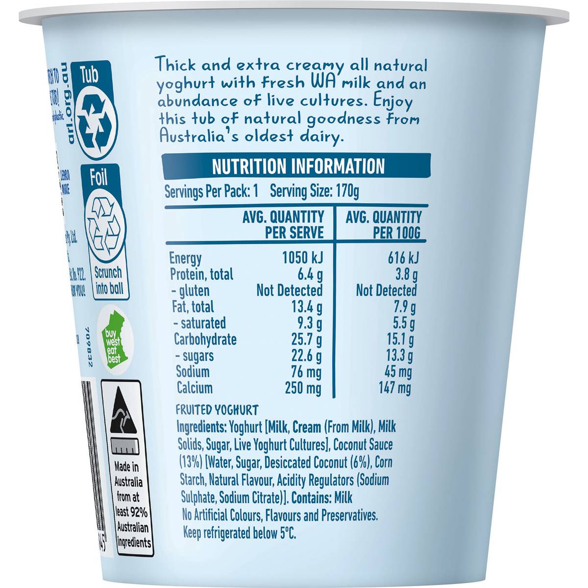 Brownes Natural Coconut Yoghurt Yoghurt 170g | Woolworths