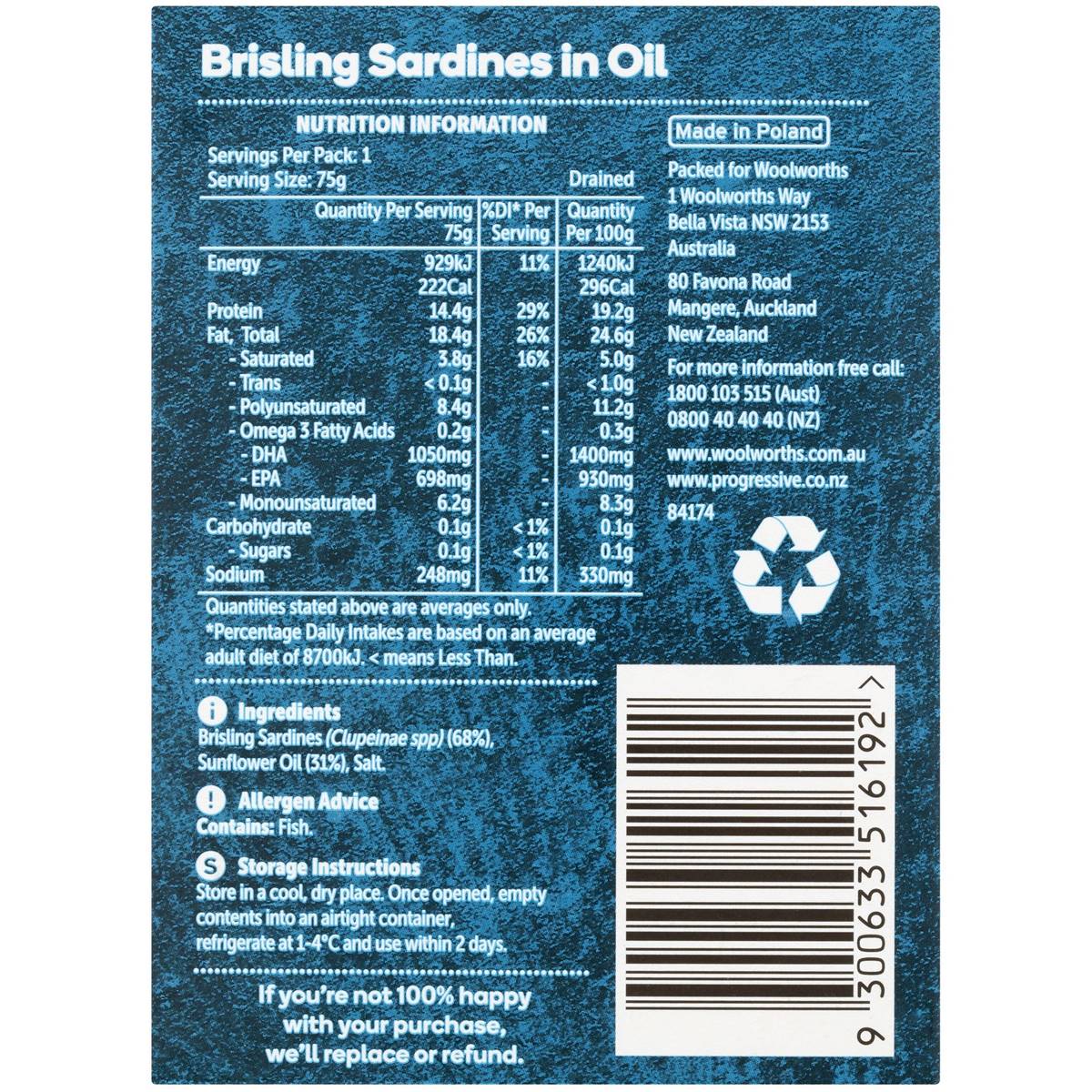 Woolworths Brisling Sardines In Oil 110g Woolworths