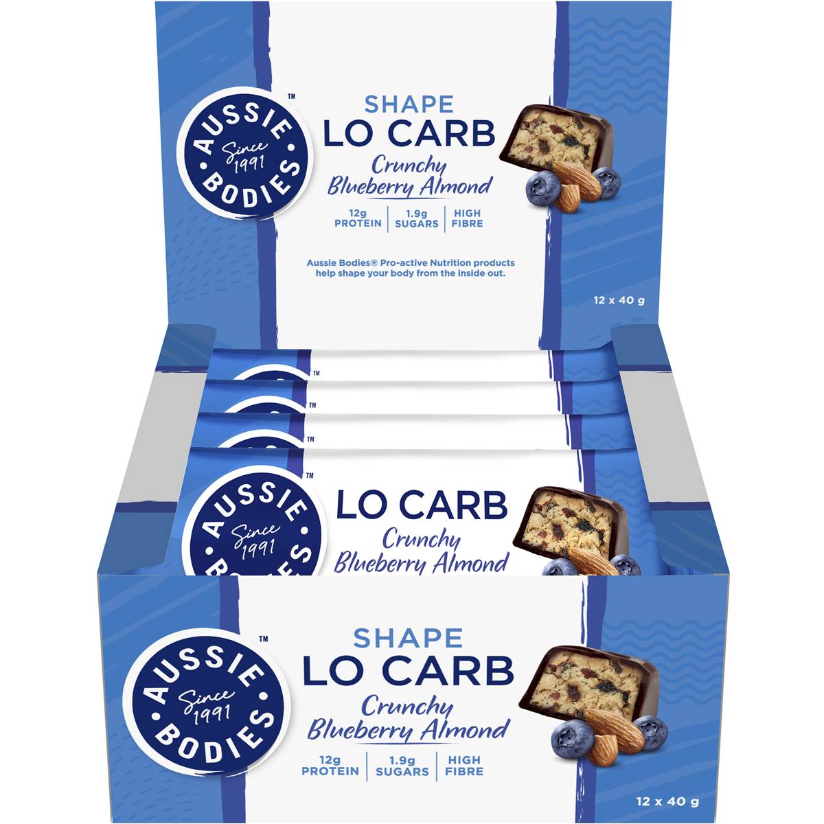 Aussie Bodies Lo Carb Protein Bar Crunchy Blueberry Almond 40g Woolworths