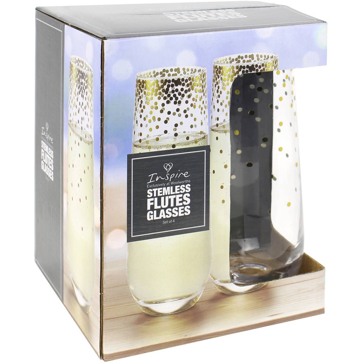 Inspire Christmas Stemles Flute Glass 4 Pack Woolworths