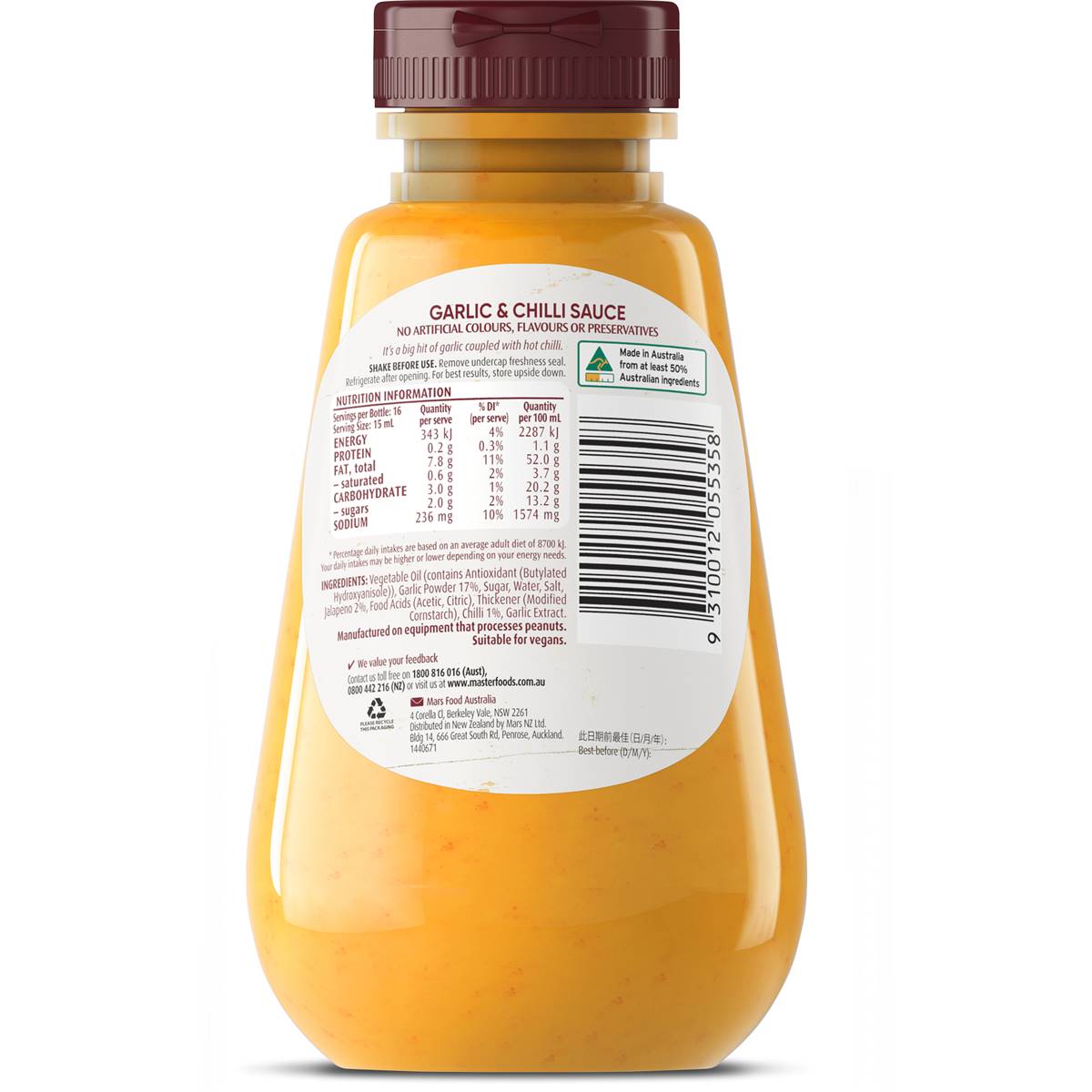 Masterfoods Garlic & Chilli Sauce 250ml Woolworths