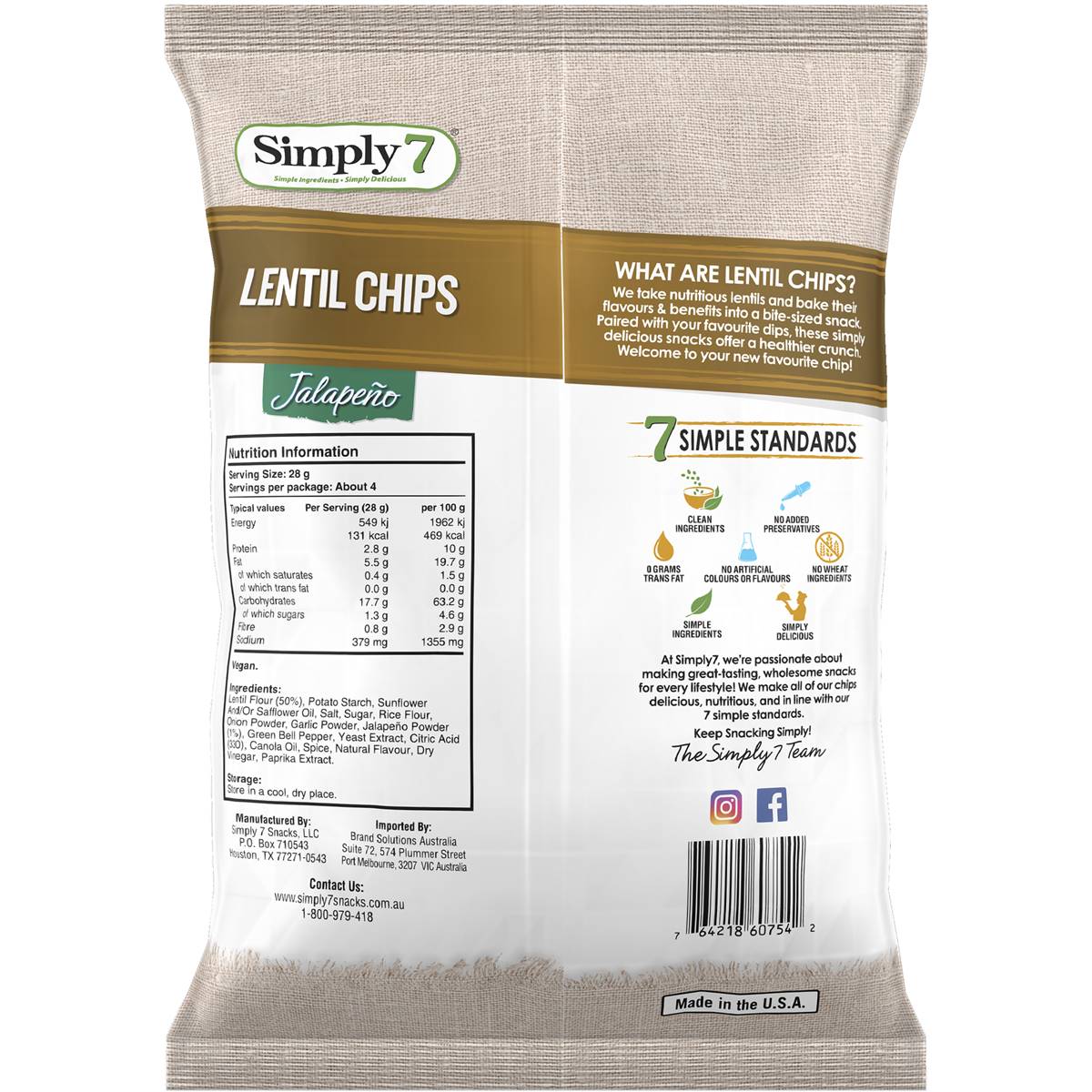 Simply 7 Lentil Chips With Jalapeno 113g Woolworths