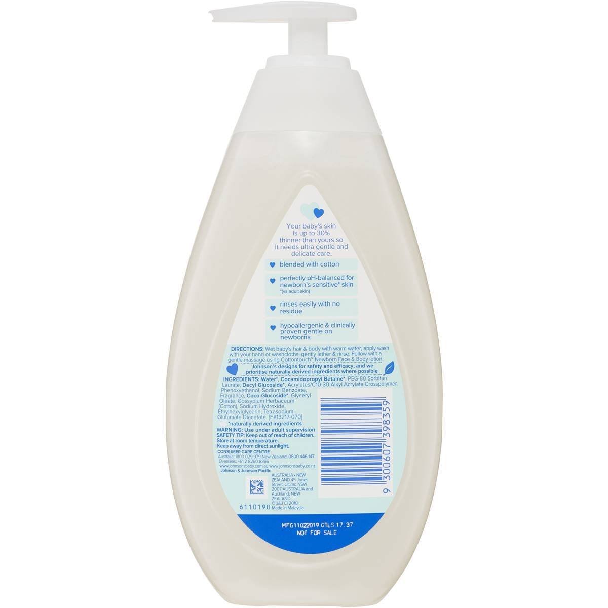 Johnson's Baby Cottontouch Newborn Wash & Shampoo 500ml Woolworths