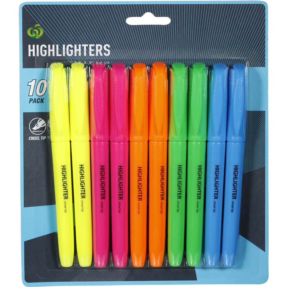 Woolworths Highlighters Assorted Thin 10 Pack Woolworths