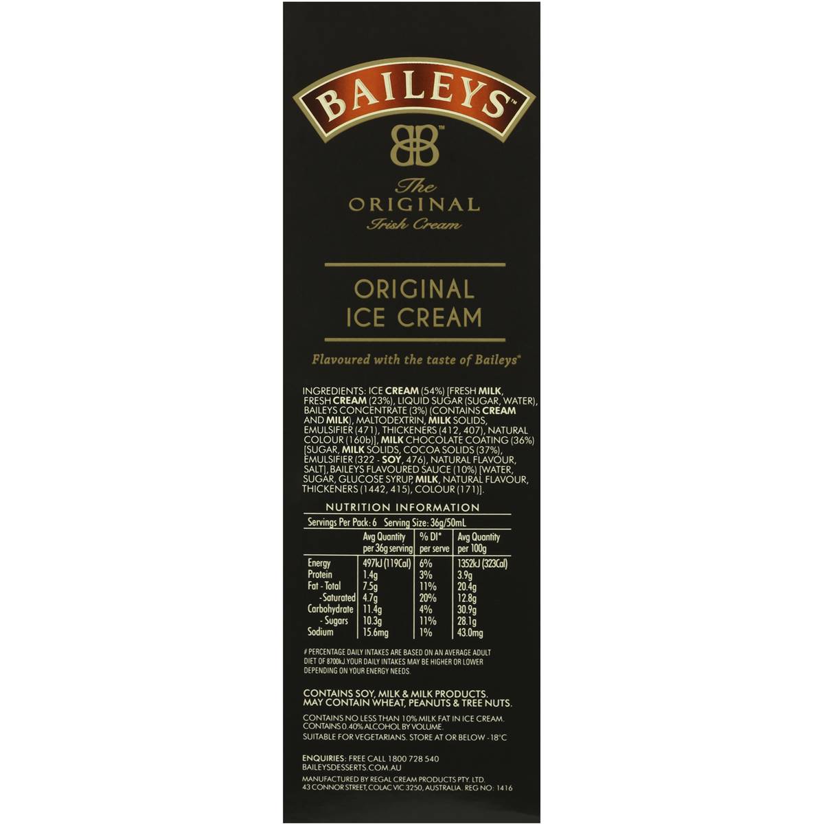 baileys ice cream original petites 6pk 300ml woolworths baileys nutrition