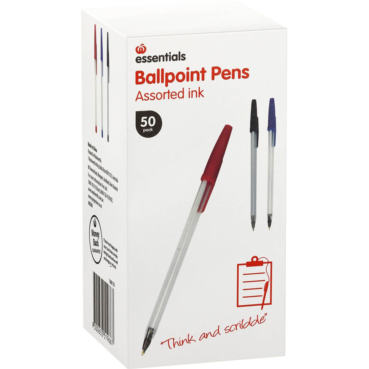 Essentials Ballpoint Pen Assorted 50 Pack Woolworths