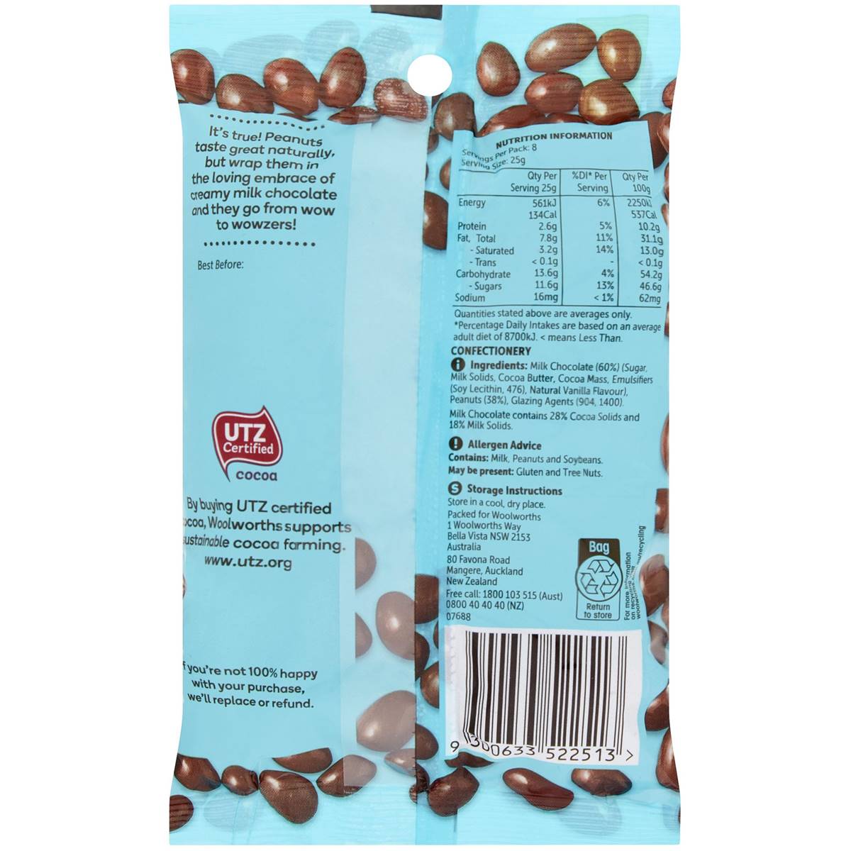 Woolworths Milk Chocolate Peanuts 200g Woolworths