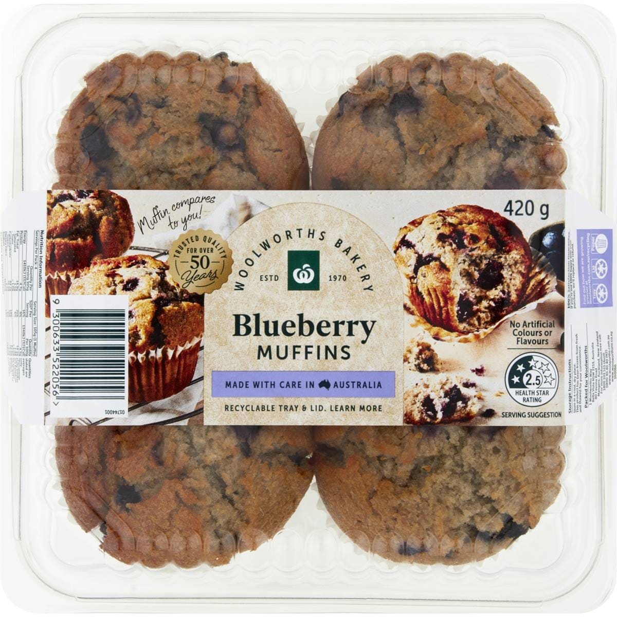 Woolworths Blueberry Muffins 4 Pack Woolworths