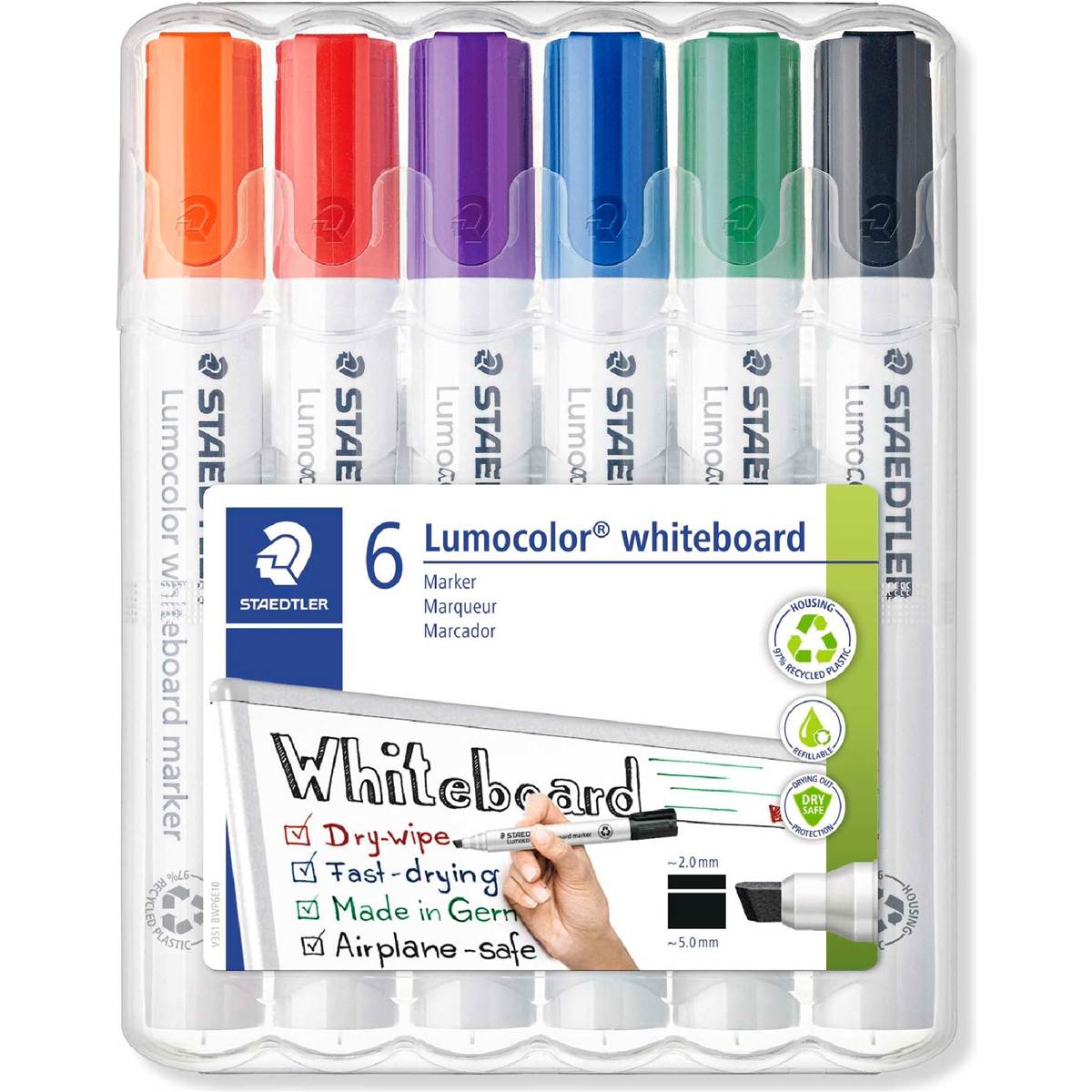 Staedtler Lumocolor Whiteboard Markers 351 Chisel Tip Assorted 6 Pack