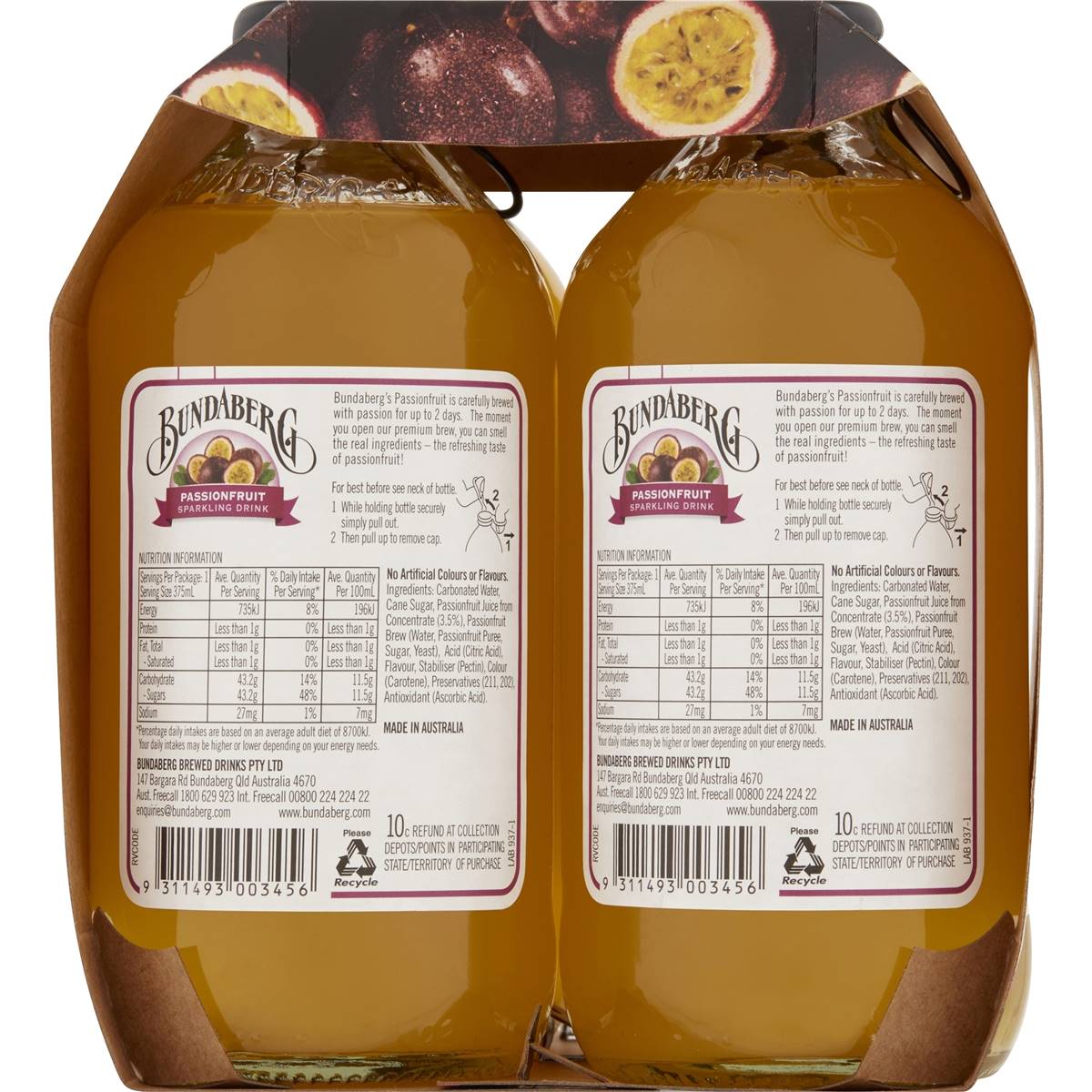 Bundaberg Sparkling Passionfruit Drink 375ml X4 Pack Woolworths