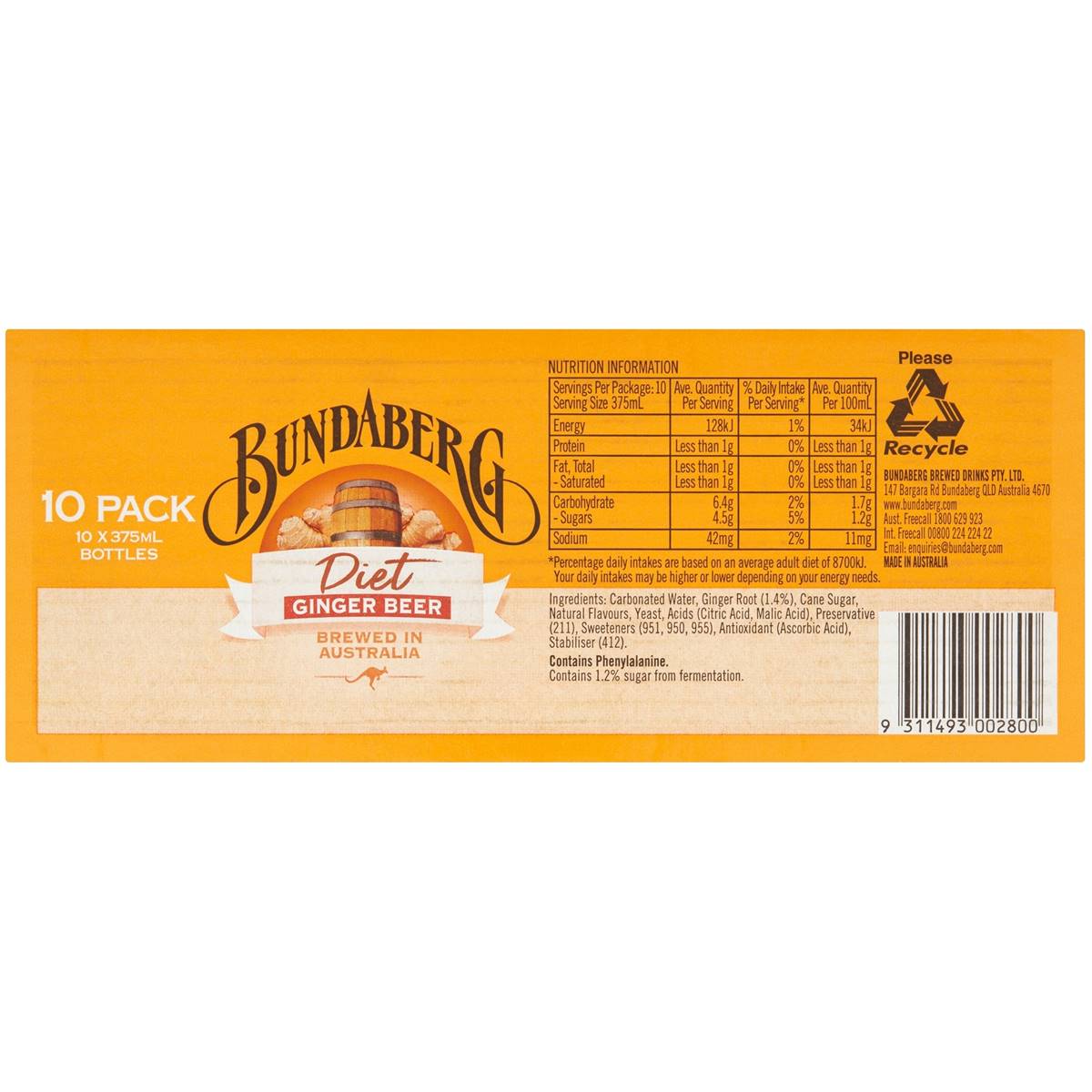 Bundaberg Diet Ginger Beer 10x375ml Woolworths