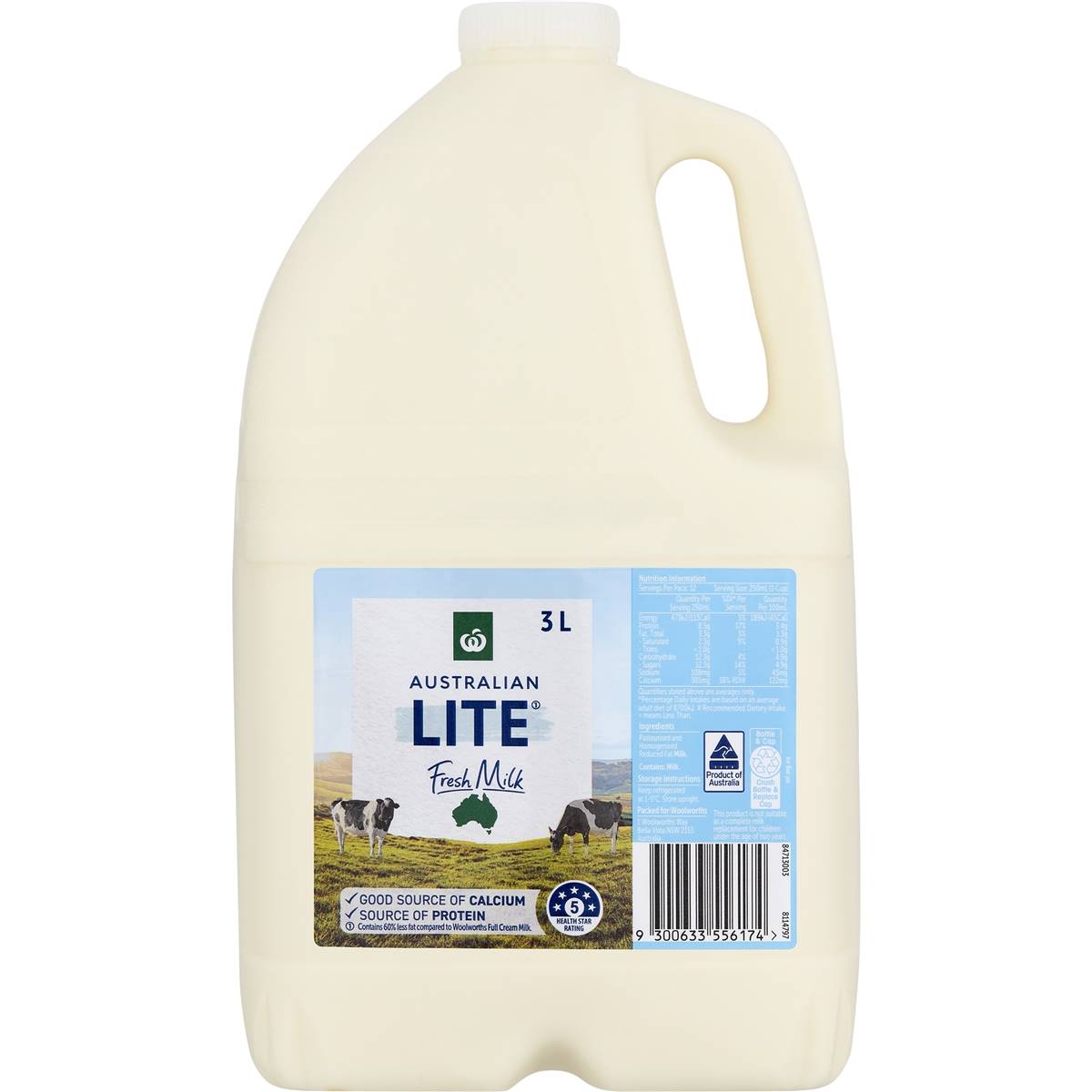 Woolworths Lite Milk 3l | Woolworths