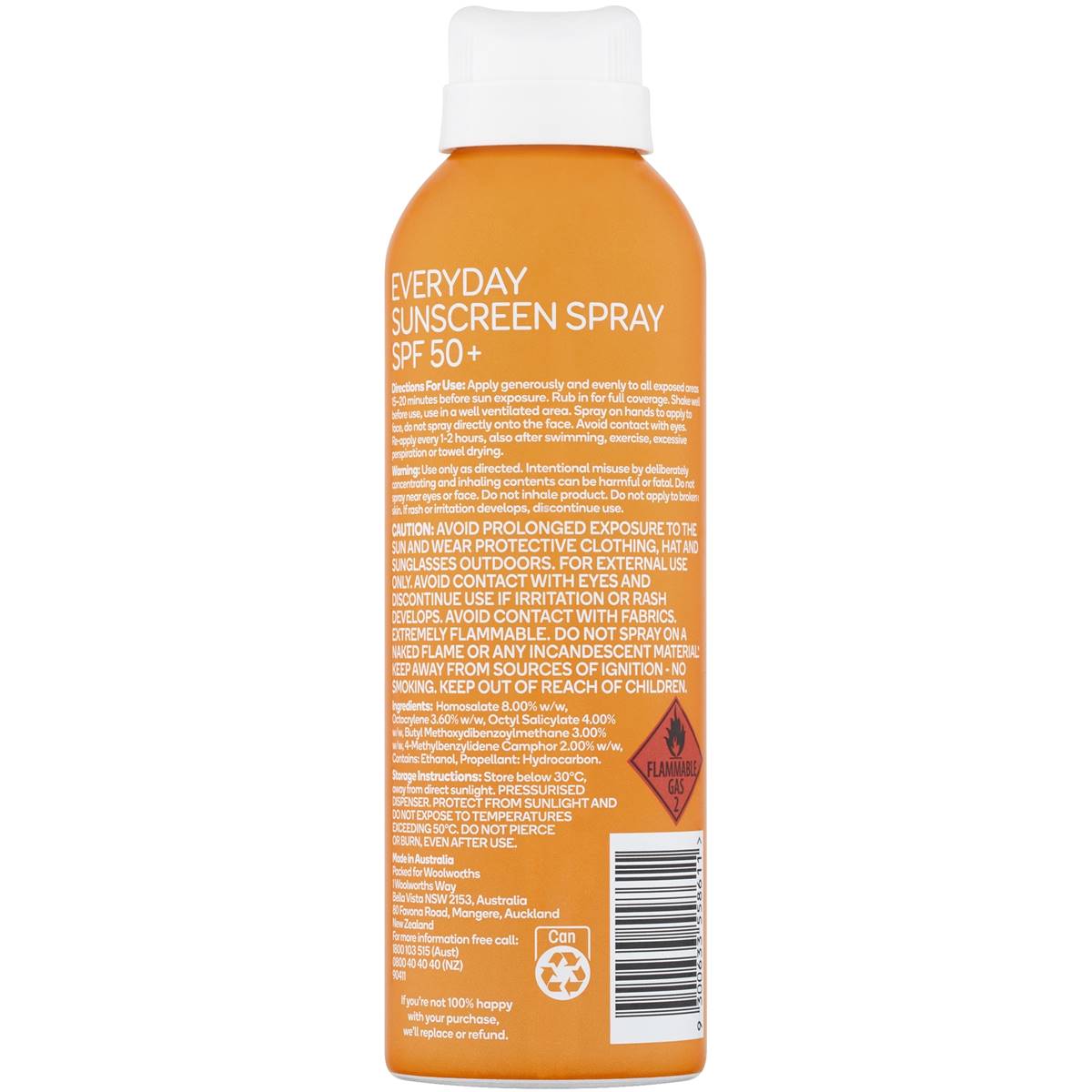 Woolworths Sunscreen Spray Everyday Spf 50+ 175g Woolworths