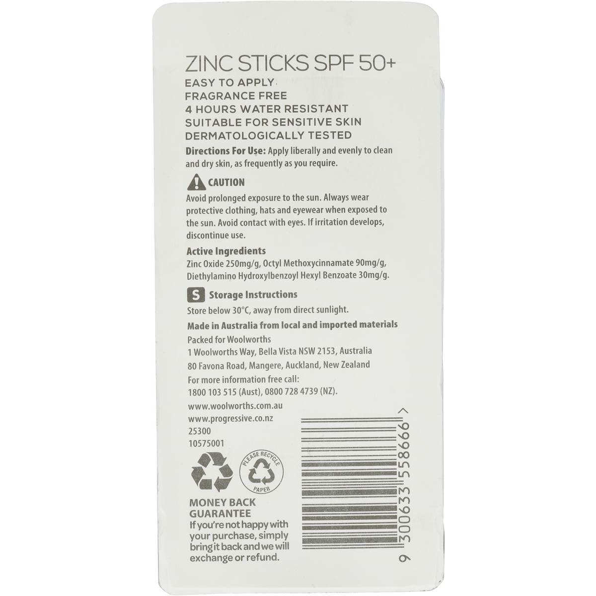 woolworths clear zinc