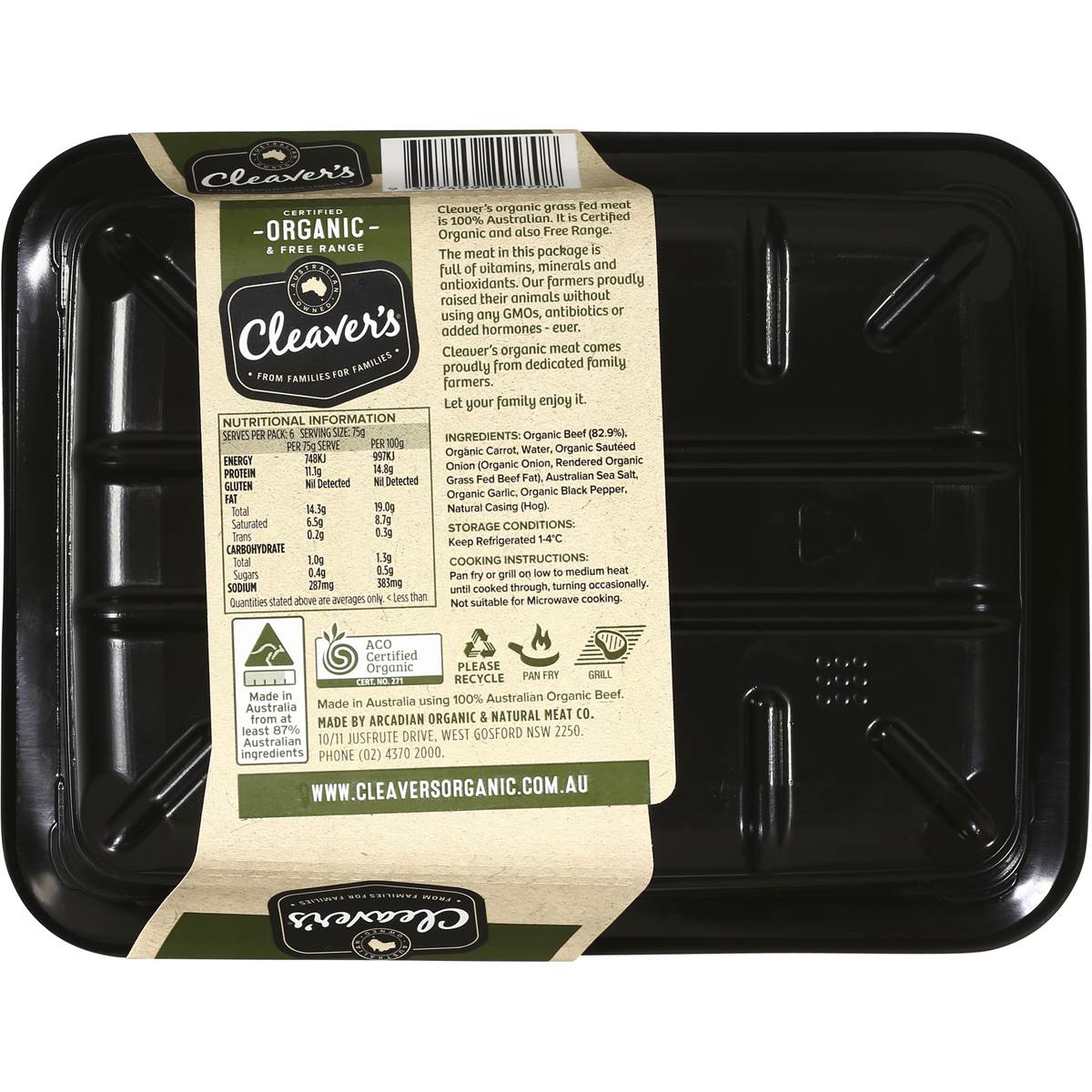 Cleaver's Organic Paleo Beef Sausages 450g Woolworths