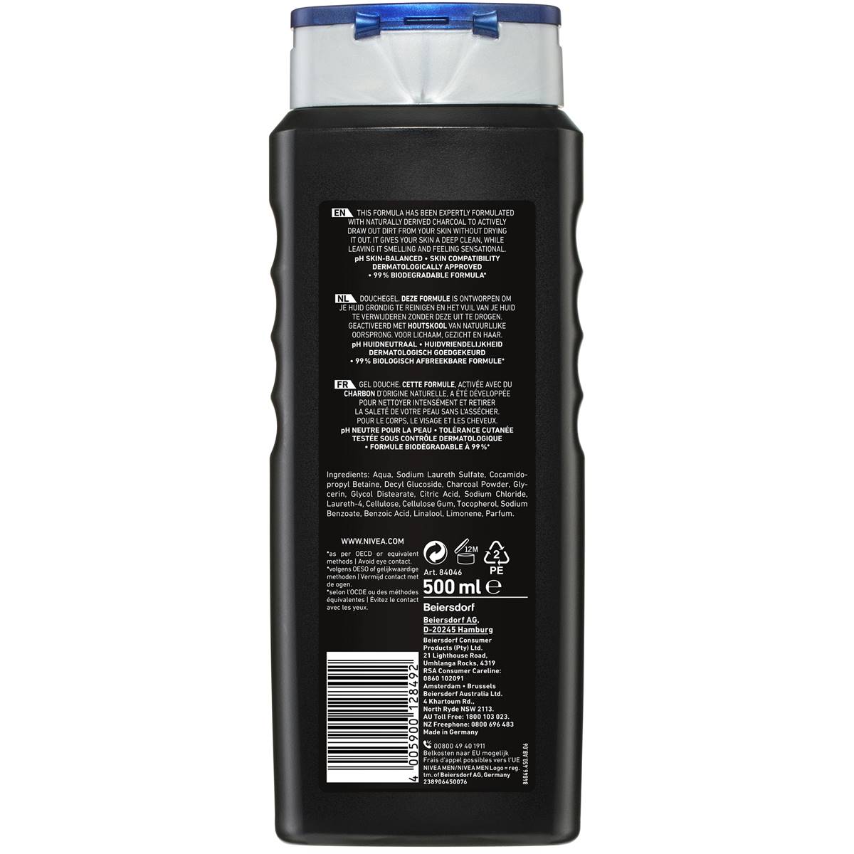 Nivea Men Active Clean 3 In 1 Shower Gel & Body Wash 500ml Woolworths