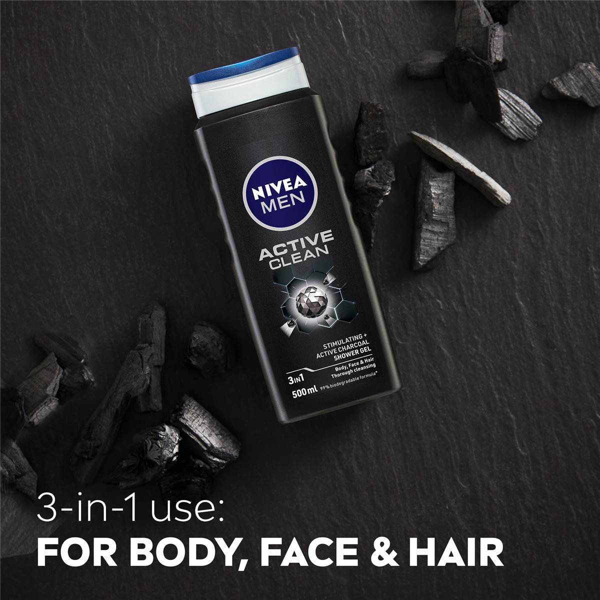 Nivea Men Active Clean 3 In 1 Shower Gel & Body Wash 500ml Woolworths