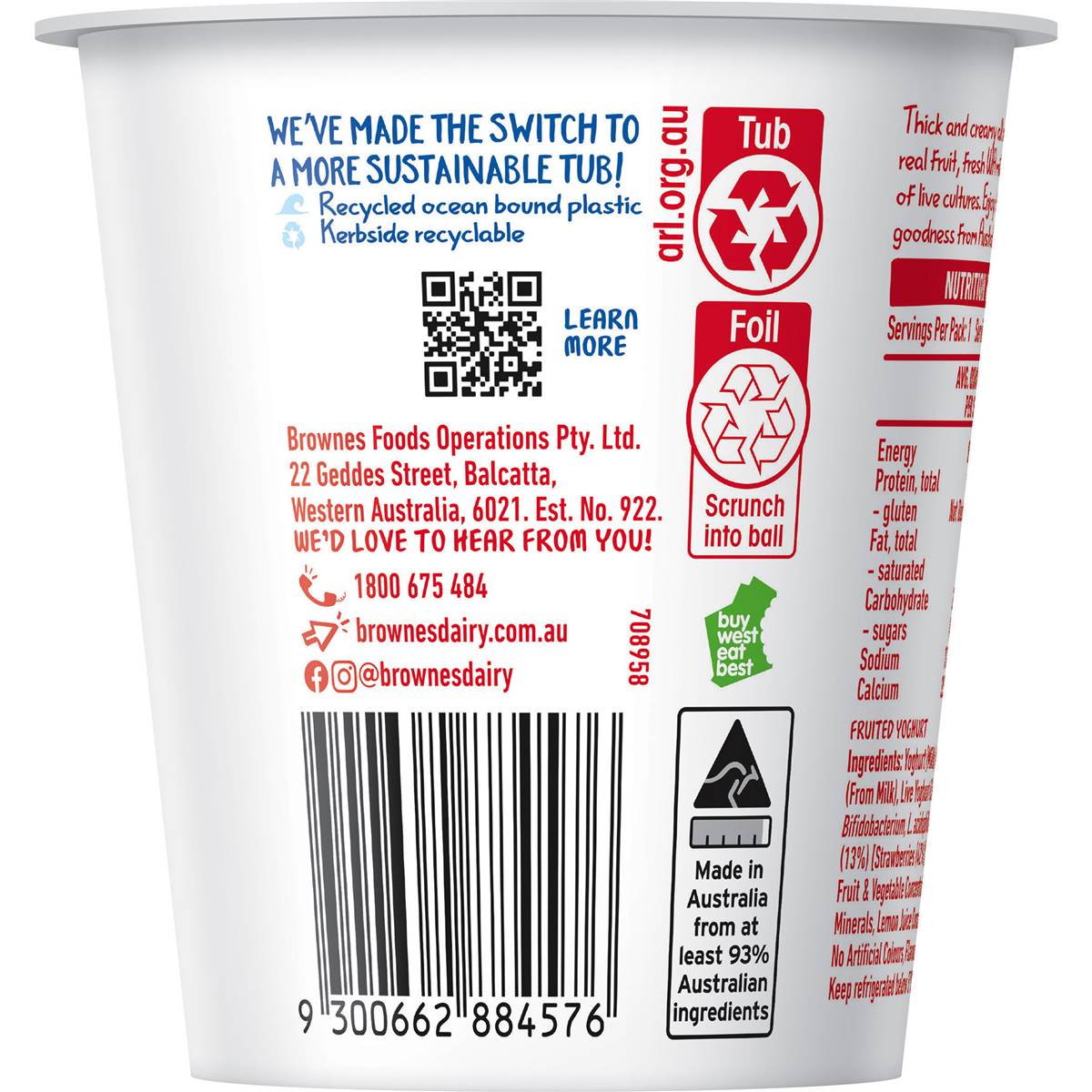 Brownes Natural Yoghurt With Strawberry 170g | Woolworths