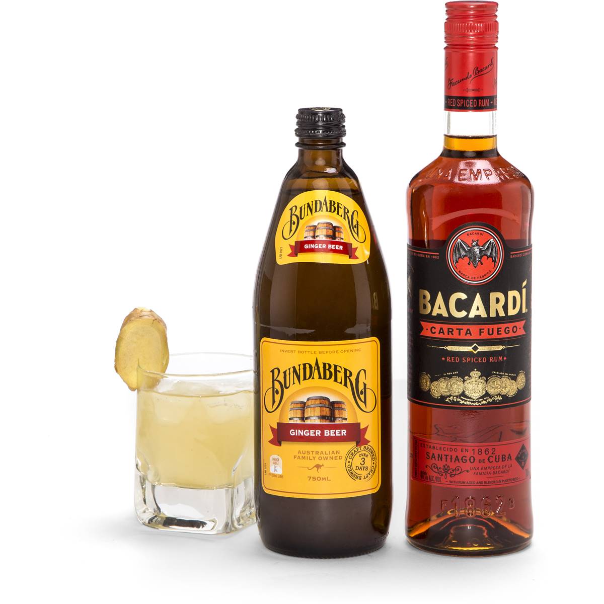 Bacardi's Newest Fuego Spiced Rum 750ml With Ginger Beer Bundle
